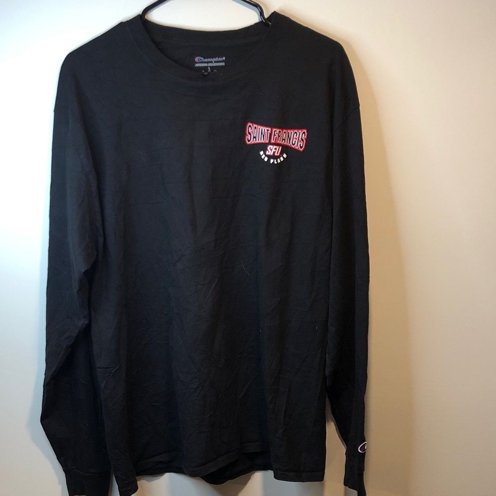 Champion Men’s Black Long Sleeve Tee with Red Logo